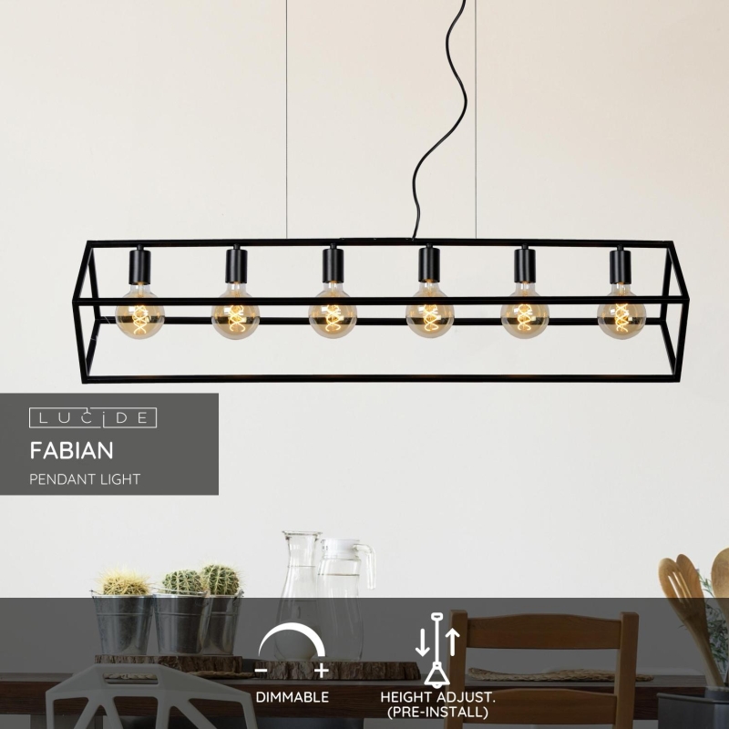 Lucide FABIAN - Závesné svietidlo - 6xE27 - Čierne